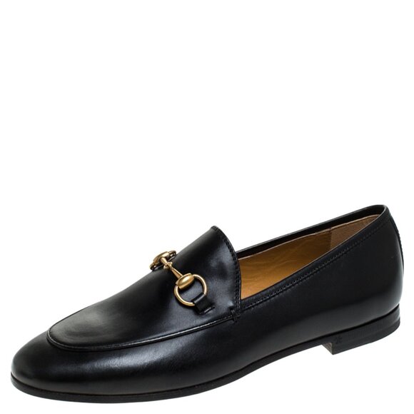 Gucci Shoes - Gucci Black Leather Loafers with Gold Horsebit Detail